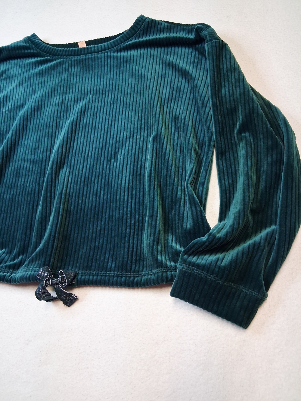 Denver Hayes Velvet Ribbed Long Sleeve Top in Teal Green - Picture 2 of 5